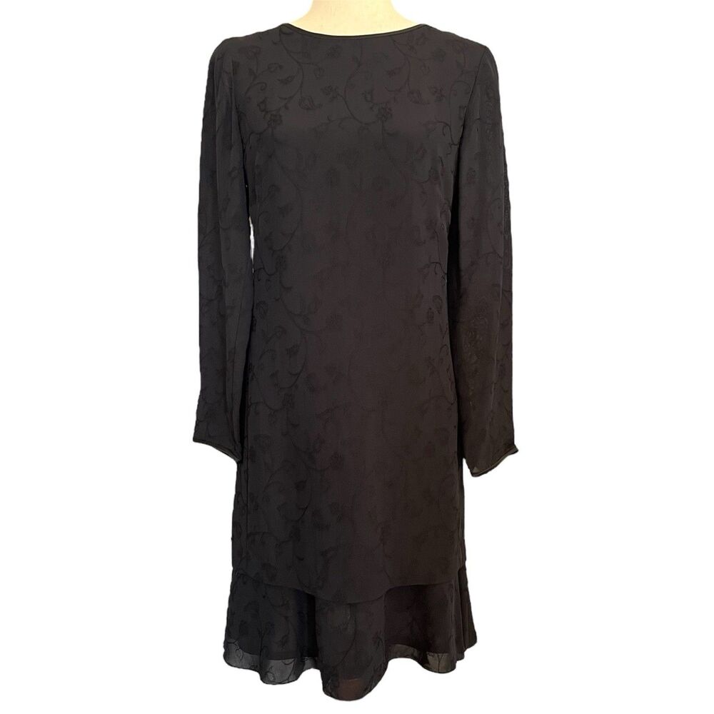 Kasper Embroidered Tiered Dress Size 2P Whimsigoth Black Sheer Formal Church NWT